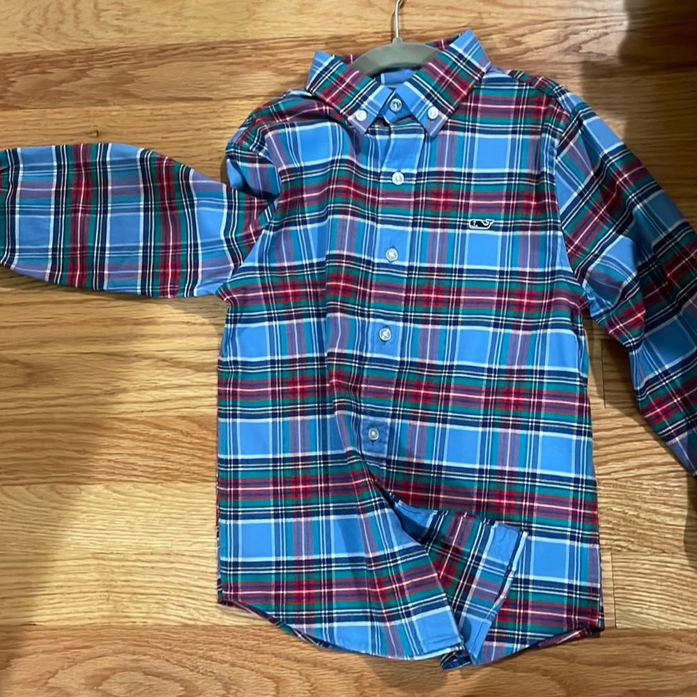 Vineyard vines boys holiday plaid shirt blue red green size 6 new with tags